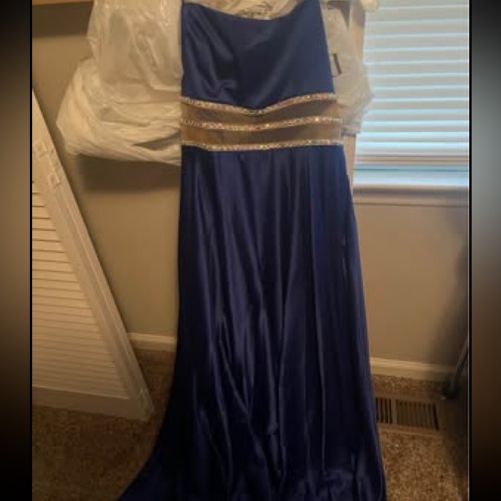 Elegant Blue Gown with Gold Accents